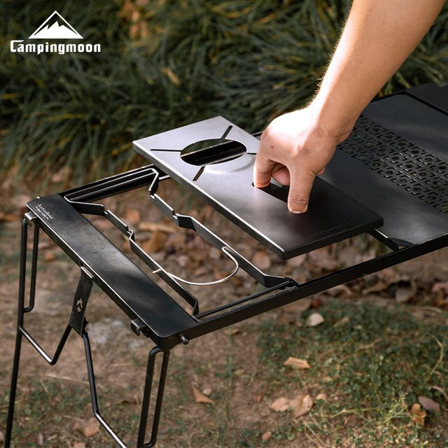 CAMPINGMOON Spider Oven Einheitsplatte aus Edelstahl mit Gastankablage für SOTO Spider Oven IGT, Farbe: Silber/Schwarz, B/T/H: 35,6 x 25,0 x 25,0 cm - Bild 1