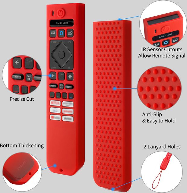 Silikon-Schutzhülle für Philips Fernbedienungen in Rot, passend für Modelle 398GM10BEPHNE000SY SRC-3215-01 und 398GR10BEPHNL000SY SRC-3216-12 - Bild 1