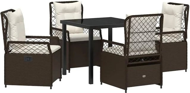 vidaXL Garten Essgruppe aus Poly-Rattan in Braun, 5-teiliges Set mit Tisch und Stühlen für Terrasse und Garten, B/T/H: 80 x 55 x 73 cm - Bild 1