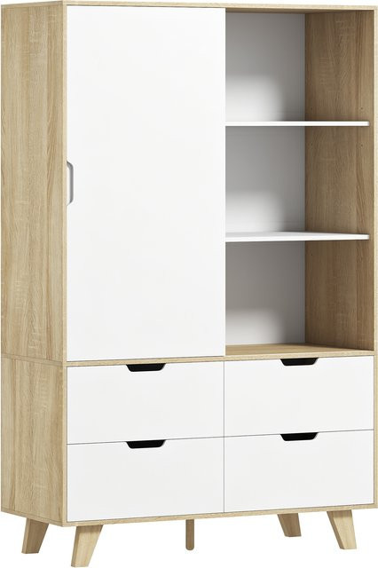 HOMCOM Moderner Kleiderschrank mit Schiebetüren und 4 Schubladen in Eiche und Weiß, B/T/H: 120 x 50 x 187,5 cm - Bild 1
