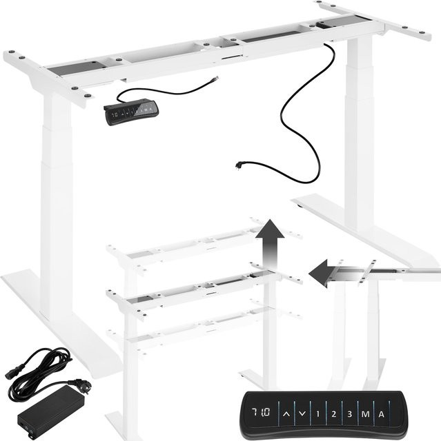 tectake Tischgestell Denis elektrisch höhenverstellbar mit 2 Motoren, breitenverstellbar, Weiß, B/T/H: 110 - 190 x 68 x 58 - 123 cm - Bild 1