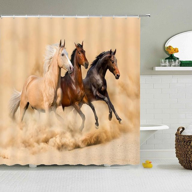 Wasserdichter Duschvorhang mit Pferdemotiv von Household supplies MH aus Polyester in Mehrfarbig, B: 120 cm, H: 180 cm - Bild 1
