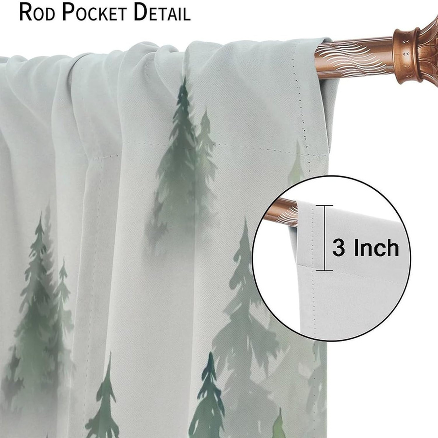 Tonnika Chen Vorhänge mit grünem Wald Aquarell Baum Silhouette Natur Landschaft Druck aus Polyester, Farbe: Grün, B: 100 cm, H: 70 cm, 2er-Set - Bild 2