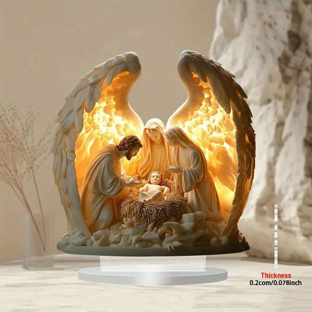 SHNGki Krippe Jesus Geburt Weihnachtsdekoration aus Acryl als flaches 2D Ornament für Tischdekoration in Home und Office - Bild 1