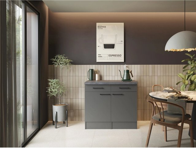 Respekta Sideboard Oliver Modern Grau Matt Granit Optik B: 100 cm, H: 76 cm, T: 40 cm - Bild 1