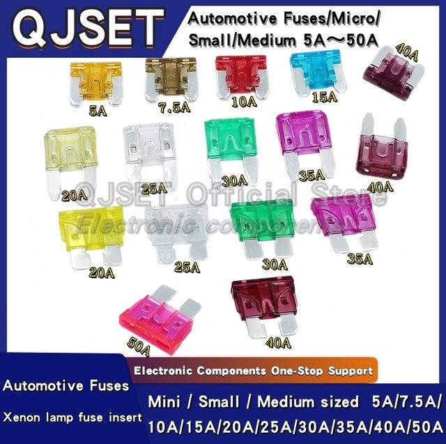 QJSET Miniatur-Sicherungen Set 10 Stück mit verschiedenen Stromstärken von 5 A bis 50 A für 32 V - Bild 1