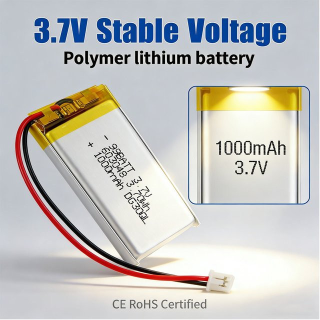 Koonenda Li-Ion Akku 3,7V 1000mAh mit JST 2,0mm 2-Pin Stecker, Silber - Bild 1