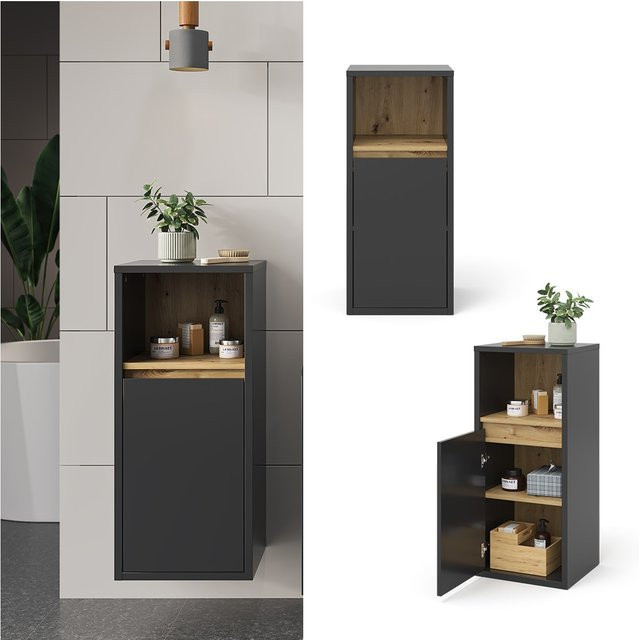 Vicco Midischrank Viola Badschrank in Anthrazit und Eiche mit offenen Regalfächern, B: 38 cm, H: 80 cm - Bild 1