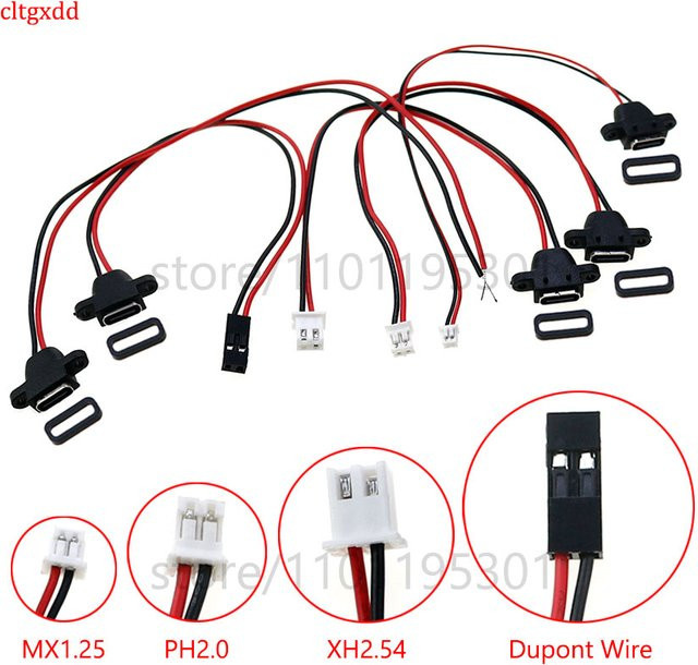 Cltgxdd Wasserdichter USB-Typ-C-Ladeanschluss in Schwarz mit MX1.25 PH2.0 XH2.54 Port - Bild 1