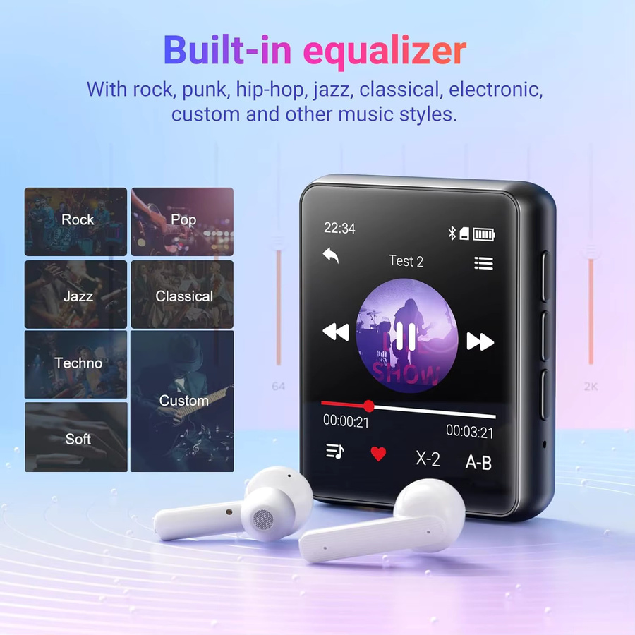 Oilsky MP3-Player mit Bluetooth 5.4, 128 GB tragbarer Musik-Player mit 1,8-Zoll-Voll-Touchscreen, integriertem Lautsprecher, UKW-Radio und Recorder in Schwarz - Bild 5