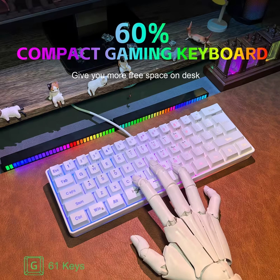 HXSJ Gaming Tastatur und Maus Set mit RGB Beleuchtung, 61 Tasten 60% Layout und ergonomischer Maus, kabelgebunden, Weiß - Bild 2