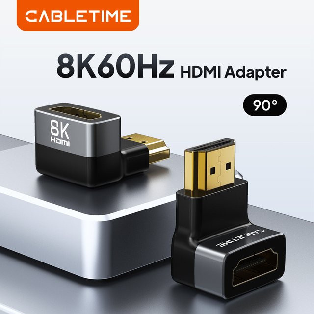 CABLETIME HDMI Konverter 8K HDMI 2.1 Adapter Stecker auf Buchse in Schwarz mit Unterstützung für 4K 120Hz und 48Gbps - Bild 1