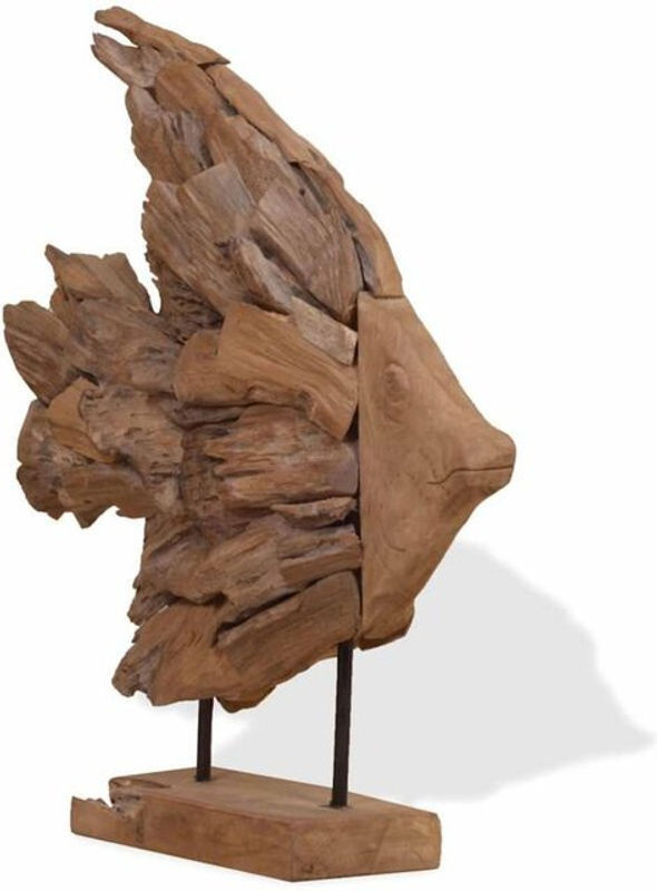 Vidaxl Fisch-Skulptur aus Teakholz in Braun, rustikale Holzdekoration, B: 40 cm, T: 12 cm, H: 57 cm - Bild 1