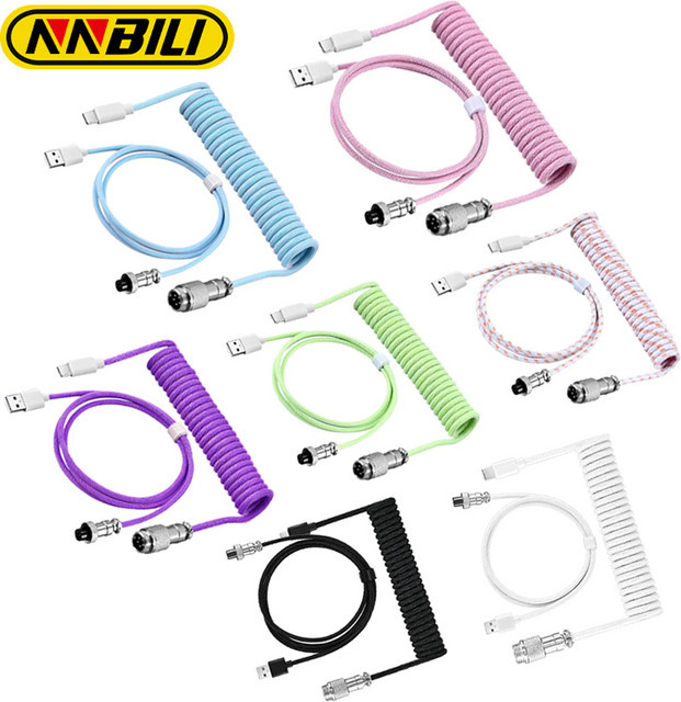 NNBILI USB-C Spiralkabel für mechanische Tastaturen mit Aviation-Connector in Blau - Bild 1