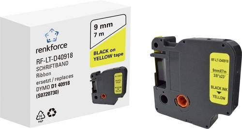 Renkforce RF-LT-D40918 Beschriftungsband kompatibel mit DYMO D1, Breite: 9 mm, Länge: 7 m, Farbe: Gelb, Schriftfarbe: Schwarz - Bild 1