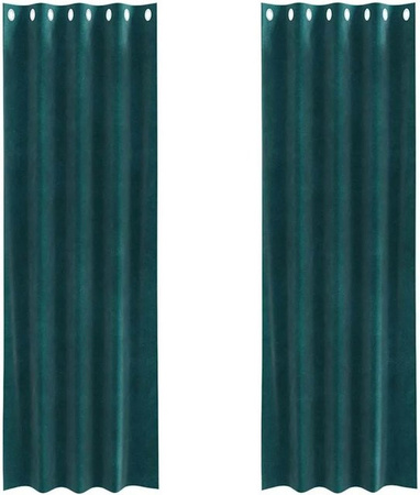 vidaXL Vorhänge aus Samt in Dunkelgrün, 2er-Set, Verdunkelungsvorhänge, Breite: 140 cm, Höhe: 225 cm