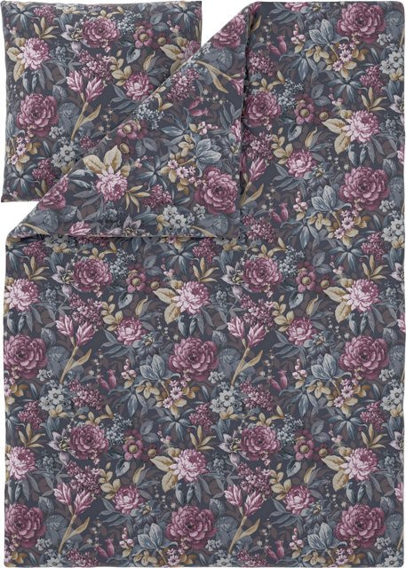 LIVARNO Renforcé-Bettwäsche Set mit Bettbezug und Kissenbezug in Blumen/anthrazit, B/H: 135 x 200 cm und 80 x 80 cm - Bild 1