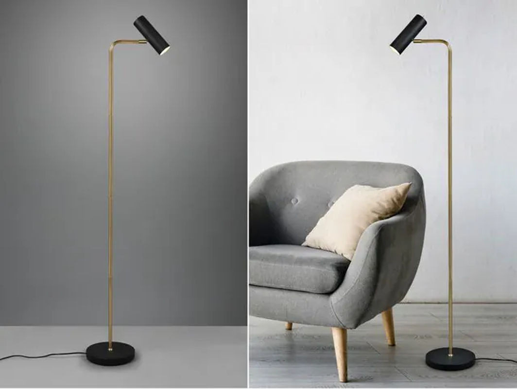 Defibrico Stehlampe Marley in Messing und Schwarz mit schwenkbarem Spot, moderne Metall-Leseleuchte, Höhe: 151 cm - Bild 1