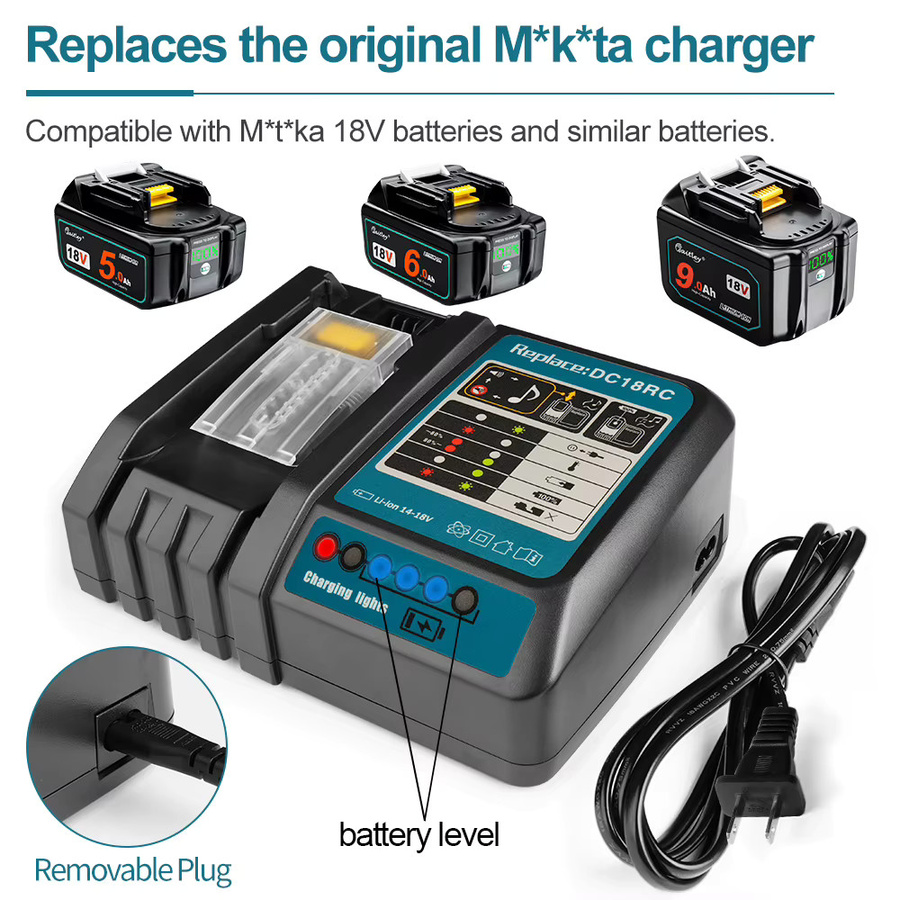 Waitley Batterieladegerät mit 3A Schnellladestrom für Makita 14,4 V und 18 V Akkus DC18RCT DC18RA BL1850 BL1860 in Schwarz - Bild 2