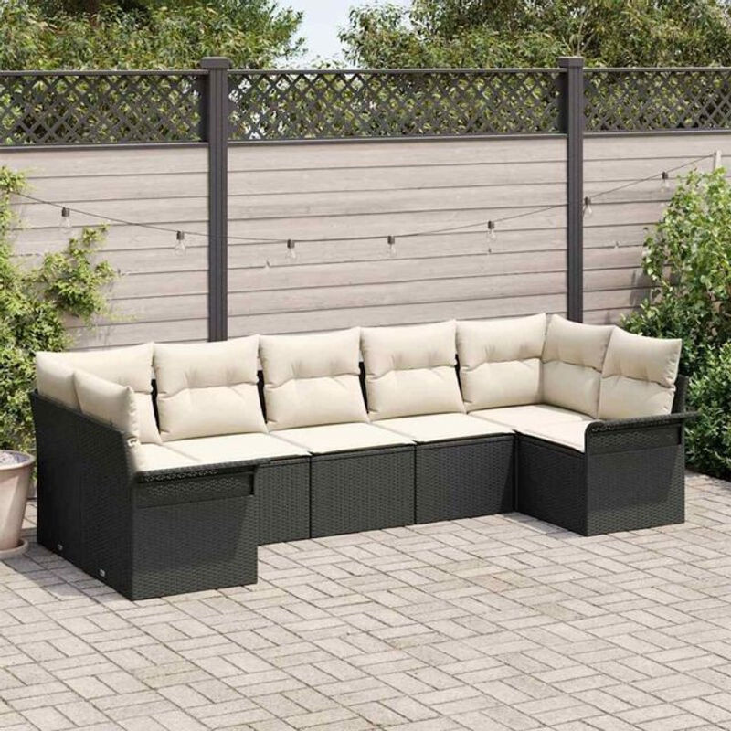 Modernes 7-teiliges Garten-Sofa-Set von vidaxl aus Polyrattan und Stahl in Schwarz mit Kissen - Bild 1