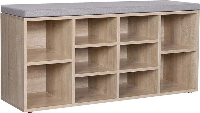 Vasagle Schuhbank mit verstellbaren Regalen in Eiche Grau und Leinenimitat, B/T/H: 104 x 30 x 48 cm - Bild 1