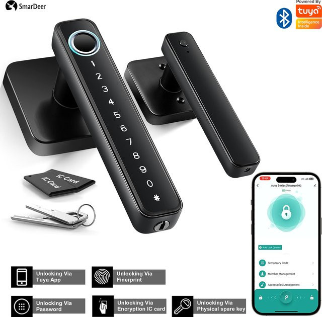 SmarDeer Elektronisches Smart Lock in Schwarz mit Bluetooth und Fingerabdruck für Tuya Smart Life Hausautomation, ideal für Hotel und Büro - Bild 1