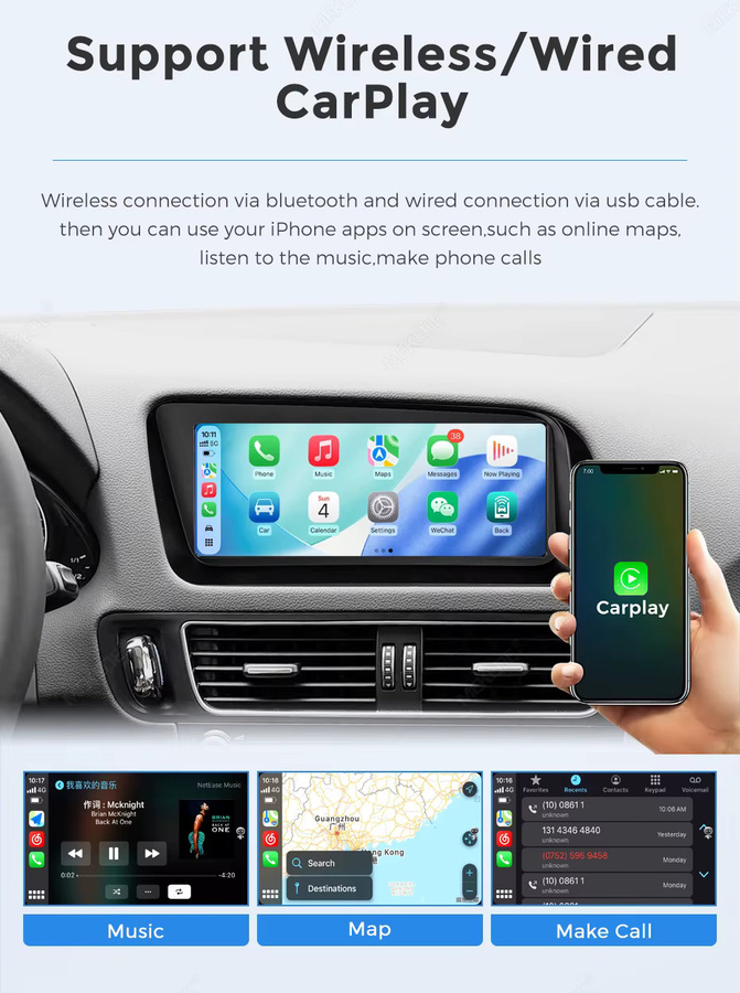 MEKEDE Linux-System-Autoradio für Audi Q5 8R Q5L 2008 - 2017 mit 8,8 Zoll Display, kabelloses CarPlay, Android Auto, GPS und Bluetooth in Schwarz - Bild 3