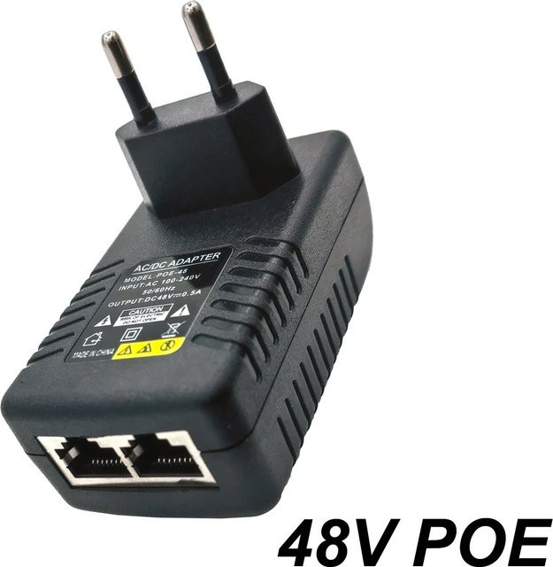 JIENUO POE-Netzteiladapter 48 V 0,5 A in Schwarz für IP-Kameras, PoE-Switches und NVR-Router mit EU/US-Stecker - Bild 1