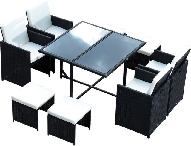 Outsunny 9-teilige Polyrattan Sitzgruppe in Schwarz mit Tisch und Stühlen für den Garten, B/T/H: 109 x 109 x 72 cm - Bild 7