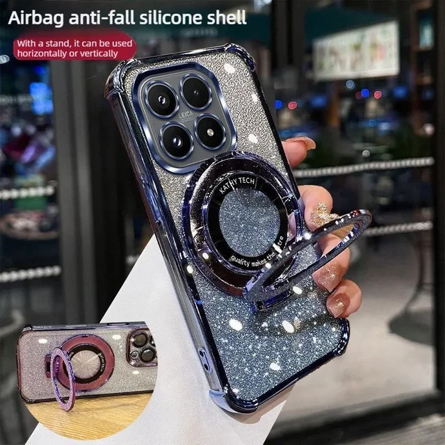 Luxuriöse Glitzer-Standhülle für Motorola Edge Serie in Lila mit Beschichtung - Bild 1