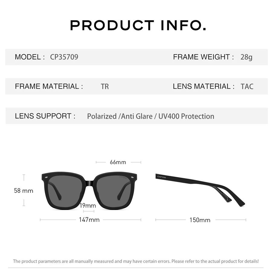 CAPONI CP35709 Sonnenbrille, quadratisch, Vollrand, Schwarz, Männer - Bild 6