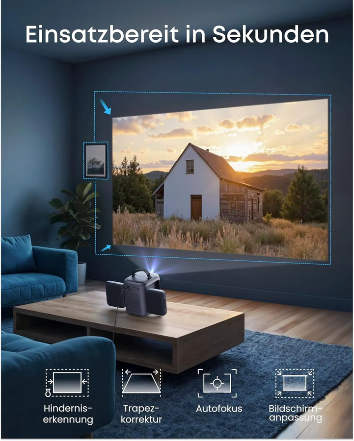 Anker Nebula P1i Smart-Projektor mit Google TV, Full HD 1080p, 380 ANSI-Lumen, WLAN und Bluetooth in Grau - Bild 3