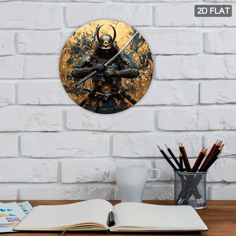 HELLOYOUNG Japanische Samurai Wandkunst aus Metall in Gold, runde dekorative Metallkunst mit traditionellem Schwertdesign, Durchmesser: 19,8 cm - Bild 5