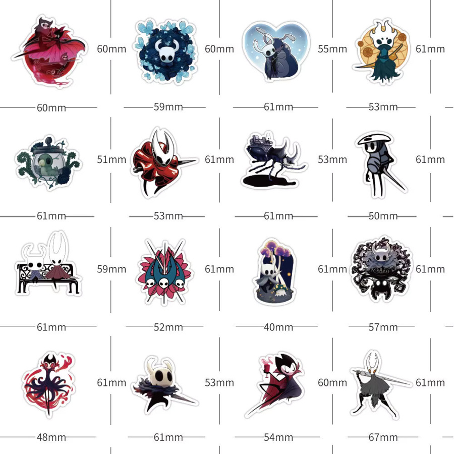 50 Stück Anime Hollow Knight Aufkleber Set, wasserdichte Sticker in Multicolour für Laptop, Telefon und Skateboard - Bild 3