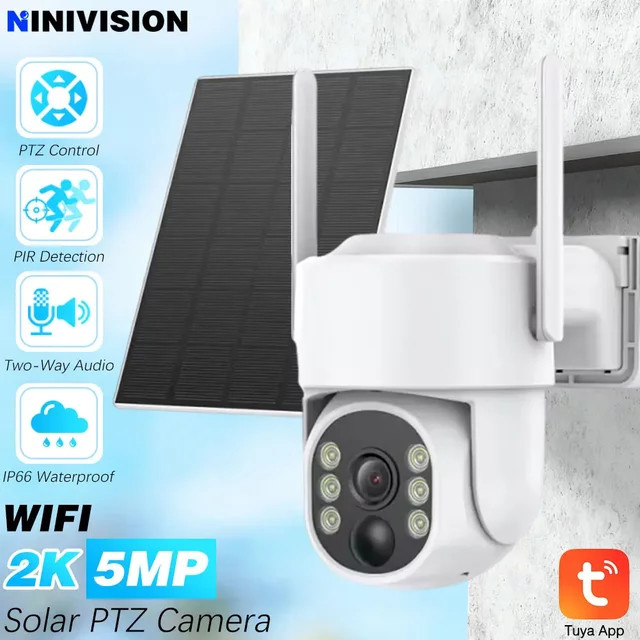 Tuya 5MP Wifi PTZ Solar Kamera mit PIR Erkennung und Farb-Nachtsicht für Outdoor Home Security in Weiß - Bild 1