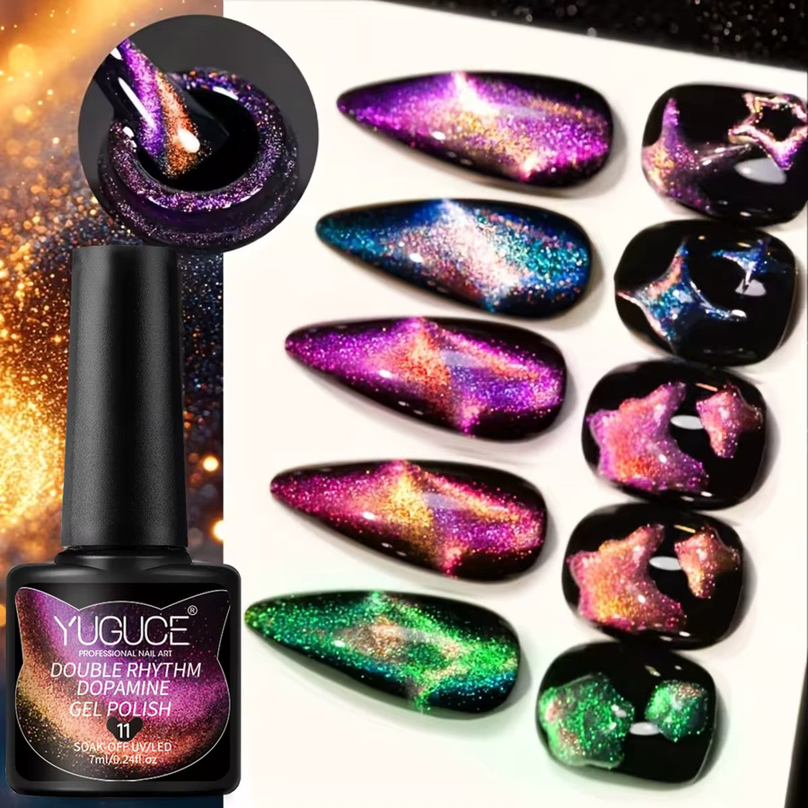 YUGUCE Starlit Cat Eye Gel - 02 + Super Black Nagellack-Set, schimmernd - Bild 4