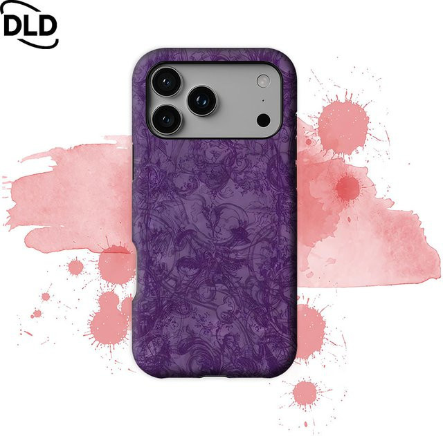 Potdemiel Handyhülle mit lila Barock-Spiralen für iPhone 17 16 15 14 13 Pro Max Plus mit Magnetfunktion und robustem Doppelschicht-Schutz - Bild 1