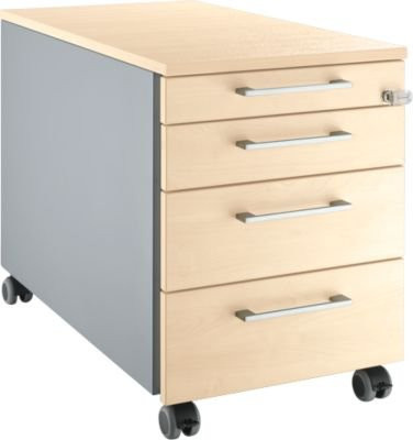 Schäfer Shop Genius Rollcontainer 1233 mit eckigen Griffen, Weißaluminium/Ahorn-Dekor, B: 43,5 cm, H: 57,7 cm - Bild 1