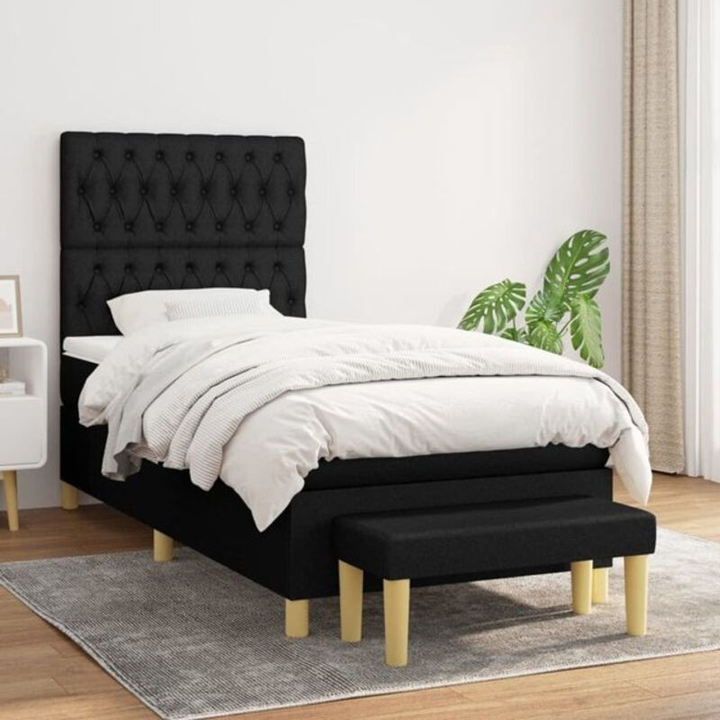 vidaxl Boxspringbett mit Matratze aus Stoff in Schwarz, B/T/H: 90 x 190 x 118 cm - Bild 1
