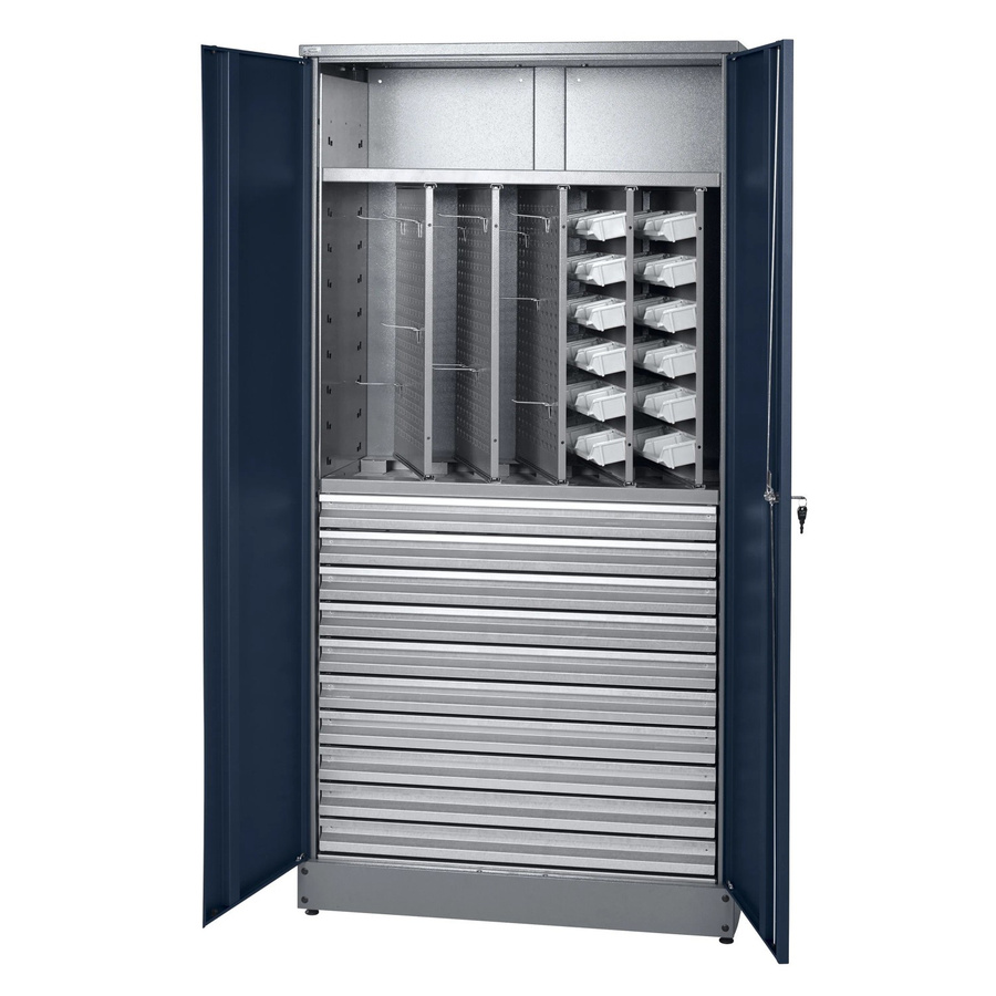 Küpper Materialschrank aus Stahlblech mit 2 Türen und 10 Schubladen, Dunkelblau, H x B x T: 180 x 91 x 45 cm - Bild 2