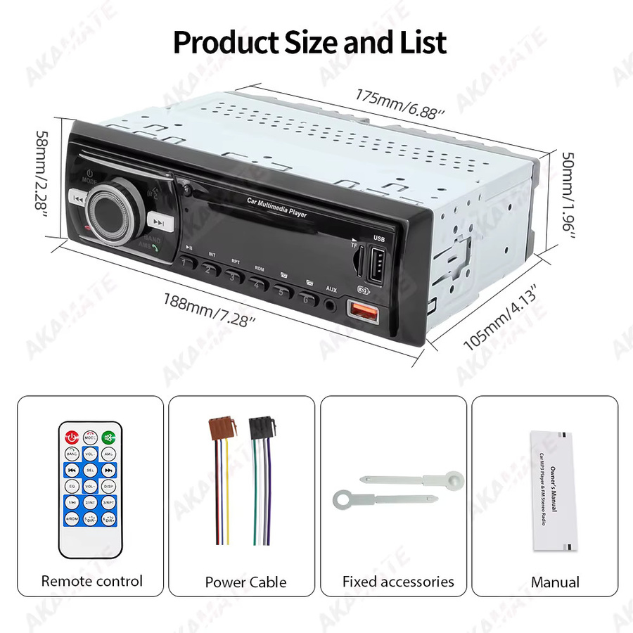 AKAMATE MP3 Autoradio mit Bluetooth, FM, AUX, USB und TF-Kartenslot in Schwarz - Bild 6