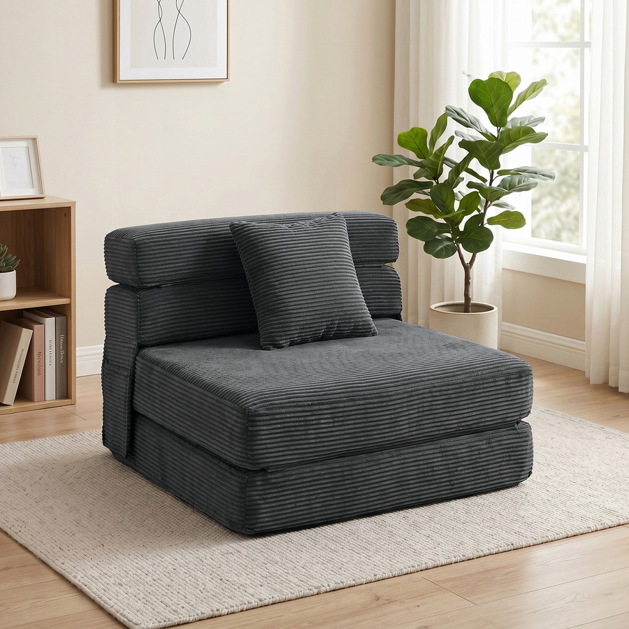 HOMCOM 2 in 1 Schlafsessel mit Schlafsofa-Funktion in Cordoptik, gepolstertes Gästebett, Dunkelgrau, B/T/H: 100 x 76 x 62 cm - Bild 2
