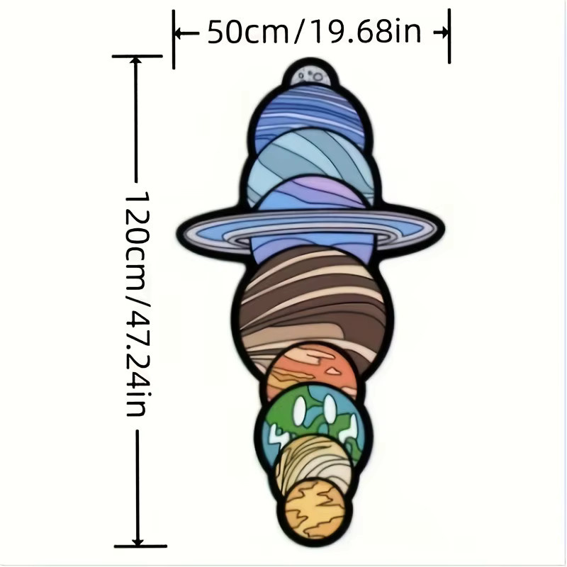VIKAMA Cartoon-Teppich in Planetenform, rutschfest und weich, Mehrfarbig, Durchmesser: 120 cm - Bild 3