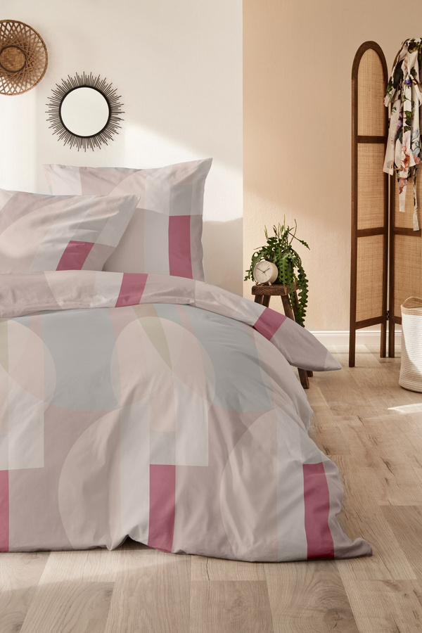 Primera Feinbiber Bettwäsche Westminster aus Baumwolle mit Streifen und Punkten in Beige, Silber und Pink, B/H: 135 x 200 cm mit Kissenbezug 80 x 80 cm - Bild 1
