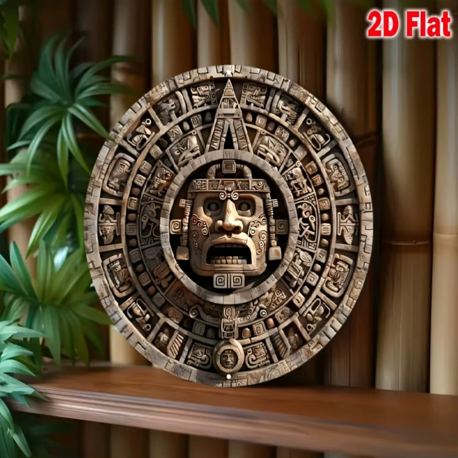 HELLOYOUNG Maya-Kultur-Schnitzerei aus Holz in Braun, rundes Wanddekor mit ethnischen und geometrischen Motiven, Durchmesser: 20 cm - Bild 2