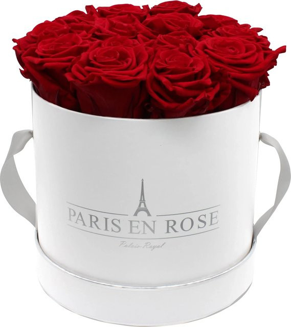 PARIS EN ROSE Rosenbox Weiß-Silber mit 14 Bordeaux Rosen Durchmesser: 19 cm - Bild 1