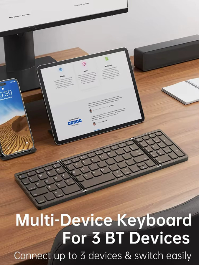 KEBETEME Zusammenklappbare Bluetooth-Tastatur mit Ziffernblock, kabellose faltbare Tastatur für iOS, Android und Windows, Farbe: Schwarz - Bild 6