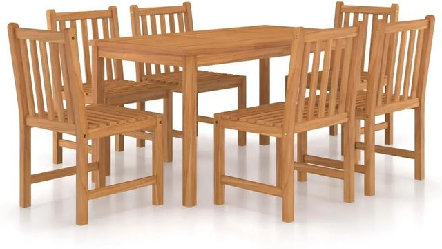 vidaXL Garten-Essgruppe Modell 45 aus Massivholz Teak in Braun, 7-teilig - Bild 1