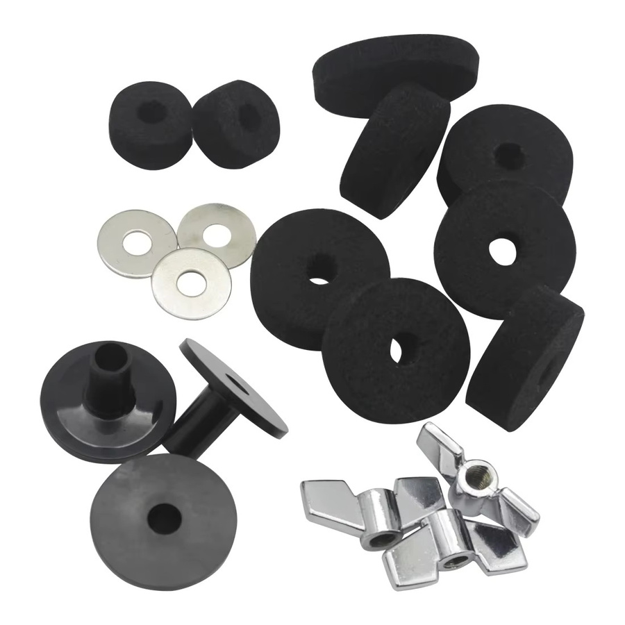 Slade 18-teiliges Set Becken-Filz-Pads und Unterlegscheiben mit Flügelmuttern in Schwarz als Ersatzset für Beckenständer, Hi-Hat und Trommel-Zubehör - Bild 2