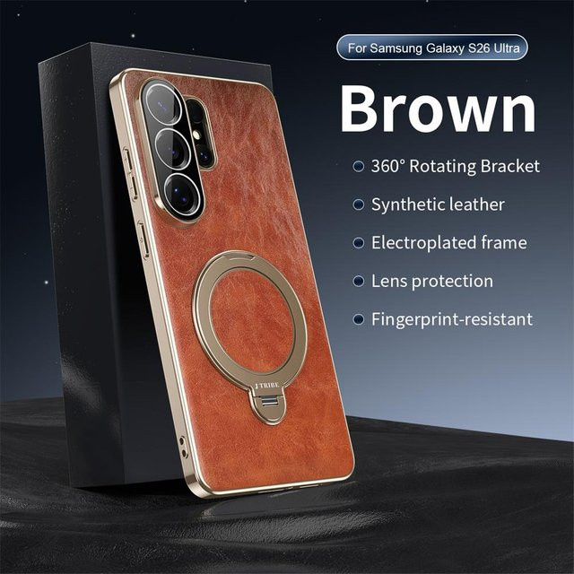 Leder-Magnet-Halterung Handyhülle für Samsung Galaxy S26 Ultra, S25 Ultra und S24 Ultra in Braun mit Anti-Drop-Schutz - Bild 1